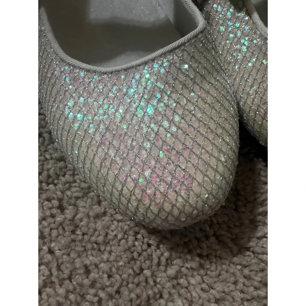 Michael Kors Kids Rover Day-888 White Shimmer Glitter Bow Ballet Flats Size 3